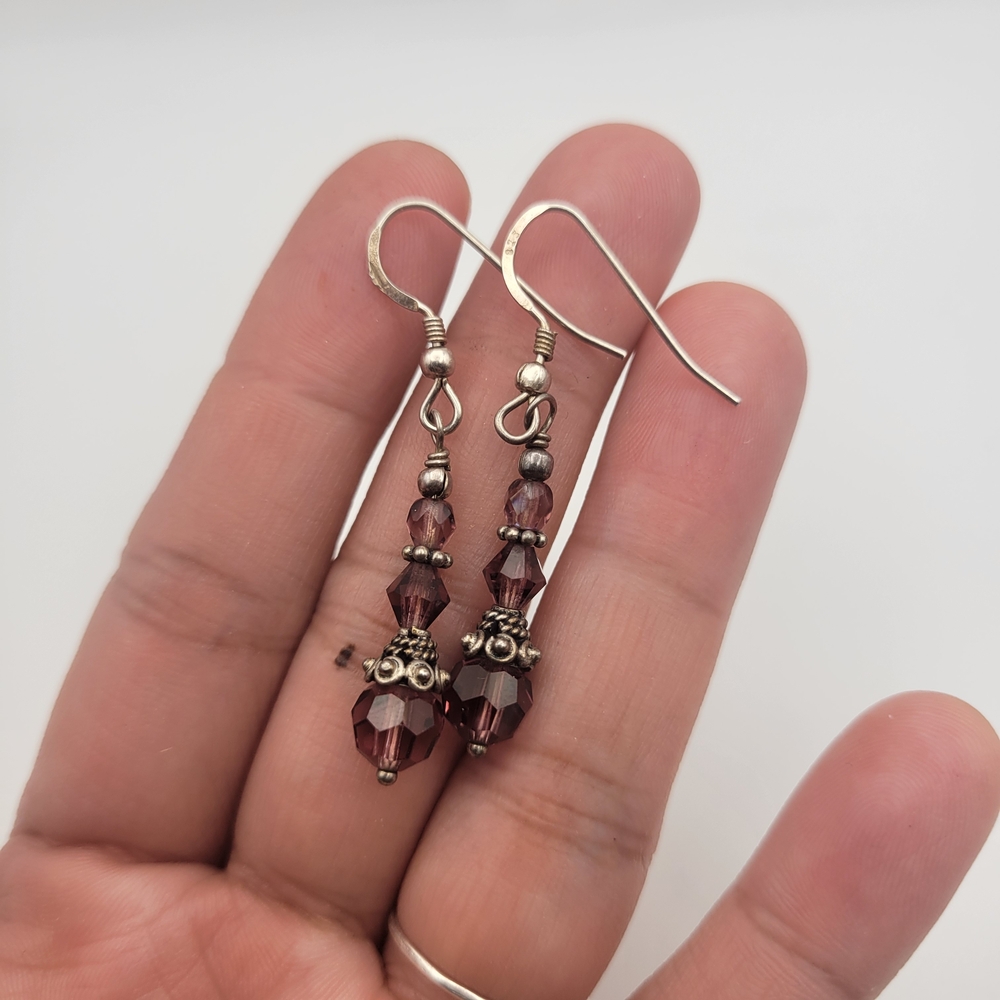 Sterling Silver Purple Glass Drop Earrings